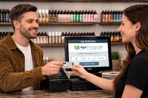 Age verification at the point of sale for CBD shops, smoke shops, and vape retailers integrated into Sunfire POS via AgeChecker.Net.