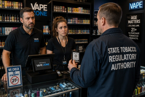 Qredible AI-powered compliance automation integrated into Sunfire POS for smoke shops, vape shops, and CBD retailers.