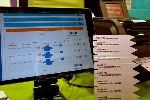 Sunfire POS system integrated with Specialty Tag and Label printer for nursery plant tags.