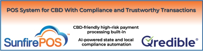 Sunfire POS with CBD friendly high risk payment processors coupled with AI-powered state and local compliance automation from Qredible.